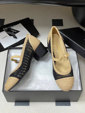 HIGH BALLET MARY JANE 50MM IN NATURAL BEIGE AND BLACK RAFFIA