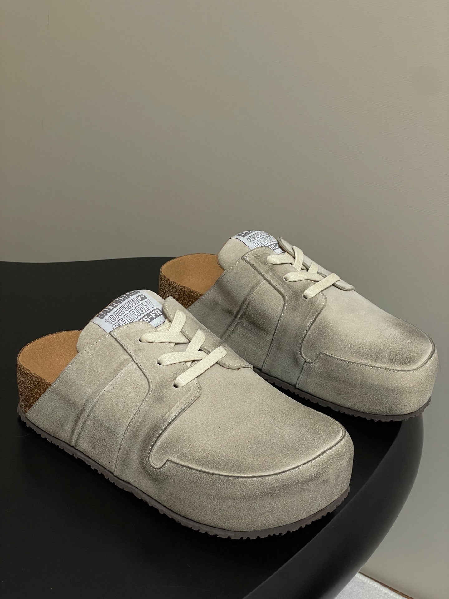 BALENCIAGA 25S MULES BIRKENSTOCK IN CREAM BEIGE SUEDE