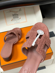 HM 25S ORAN HIGH‑HEEL SANDAL IN PEACHY PINK SUEDE AND LAMBSKIN