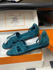 HM 25S SANTORINI SANDAL IN DARK BLUE SUEDE AND LAMBSKIN