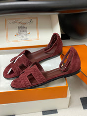 HM 25S SANTORINI SANDAL IN DARK RED SUEDE AND LAMBSKIN