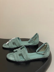 HM 25S SANTORINI SANDAL IN MUTED MINT GREEN SUEDE AND LAMBSKIN