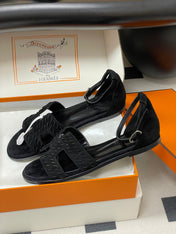HM 25S SANTORINI SANDAL IN BLACK SUEDE AND LAMBSKIN
