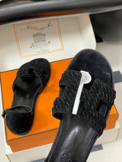HM 25S SANTORINI SANDAL IN BLACK SUEDE AND LAMBSKIN