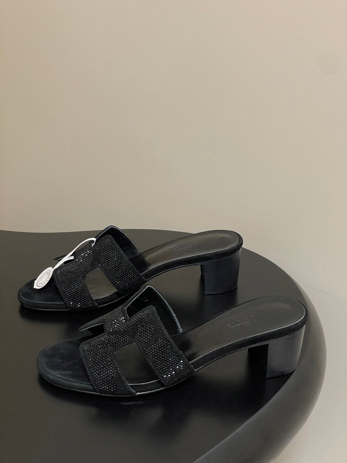 HM 25S ORAN HIGH‑HEEL SANDAL 50 MM IN BLACK LAMBSKIN WITH STONE DETAILS