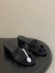 HM 25S ORAN HIGH‑HEEL SANDAL 50 MM IN BLACK LAMBSKIN WITH STONE DETAILS