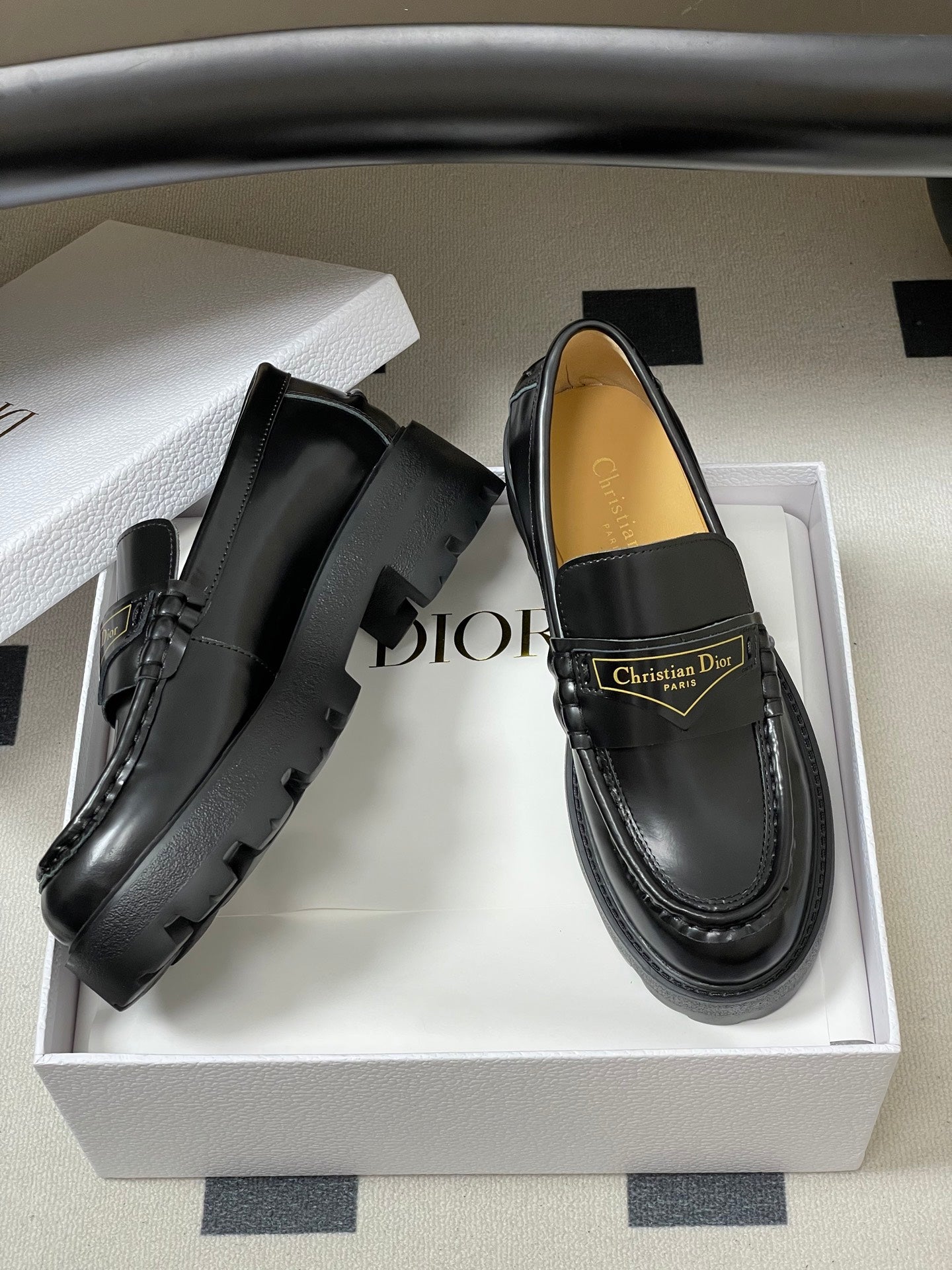DIOR 25S BOY PLATFORM LOAFERS IN BLACK LAMBSKIN