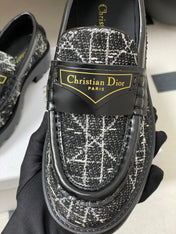 DIOR 25S BOY PLATFORM LOAFERS IN BLACK MIX WHITE TWEED AND LAMBSKIN