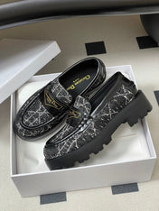 DIOR 25S BOY PLATFORM LOAFERS IN BLACK MIX WHITE TWEED AND LAMBSKIN