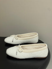 CELINE 26S BALLET FLATS IN CREAM WHITE WOOL WITH BOW