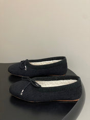 CELINE 26S BALLET FLATS IN BLACK WOOL WITH BOW STYLE 1