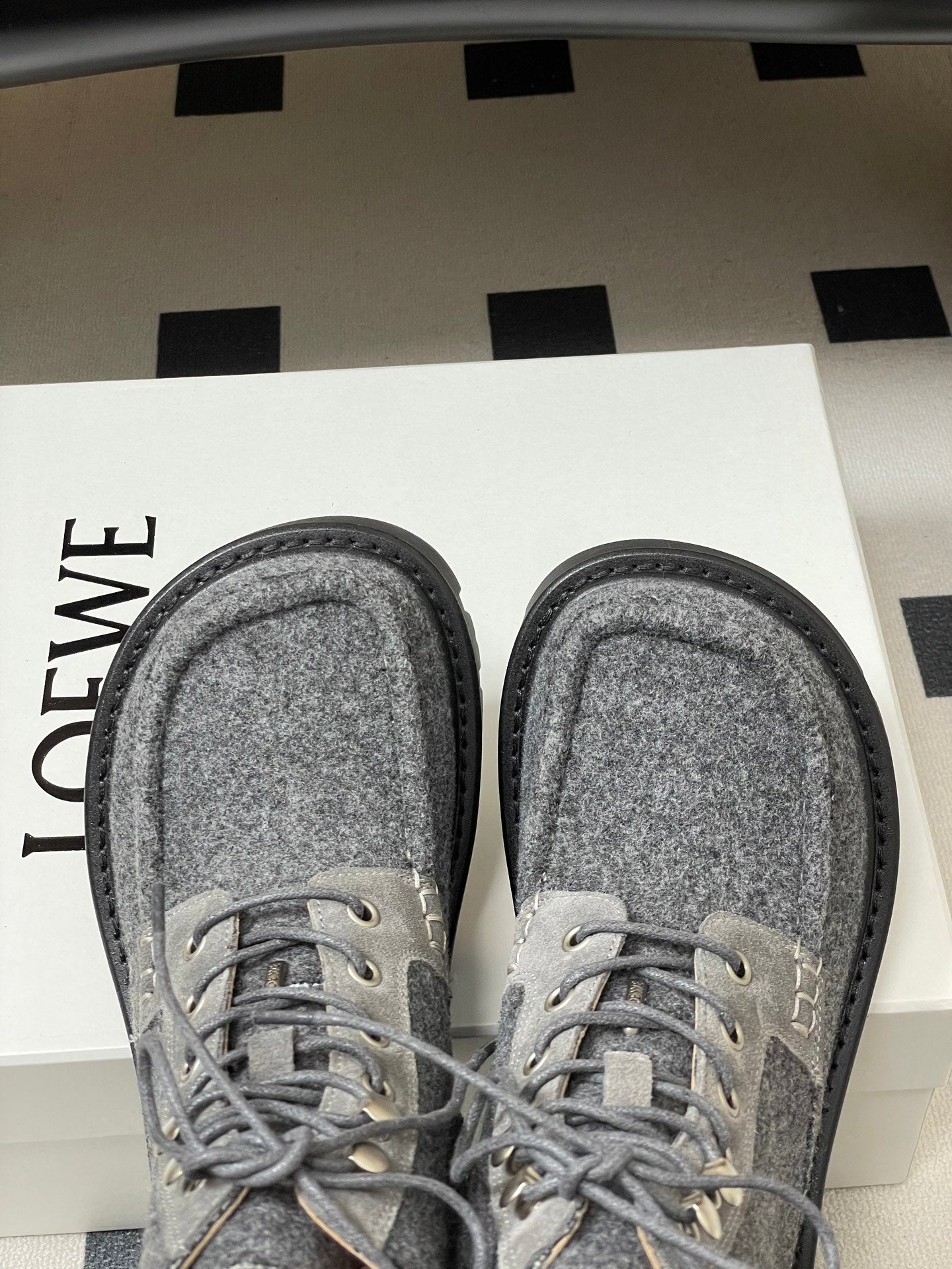 LOEWE 26S ANKLE BOOTS IN GRAY FABRIC