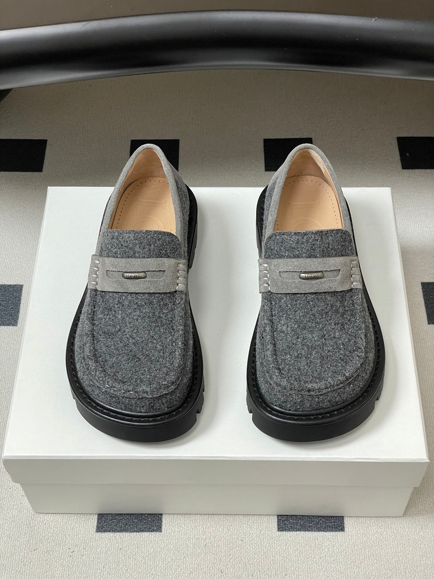 LOEWE 26S LOAFER IN GRAY FABRIC
