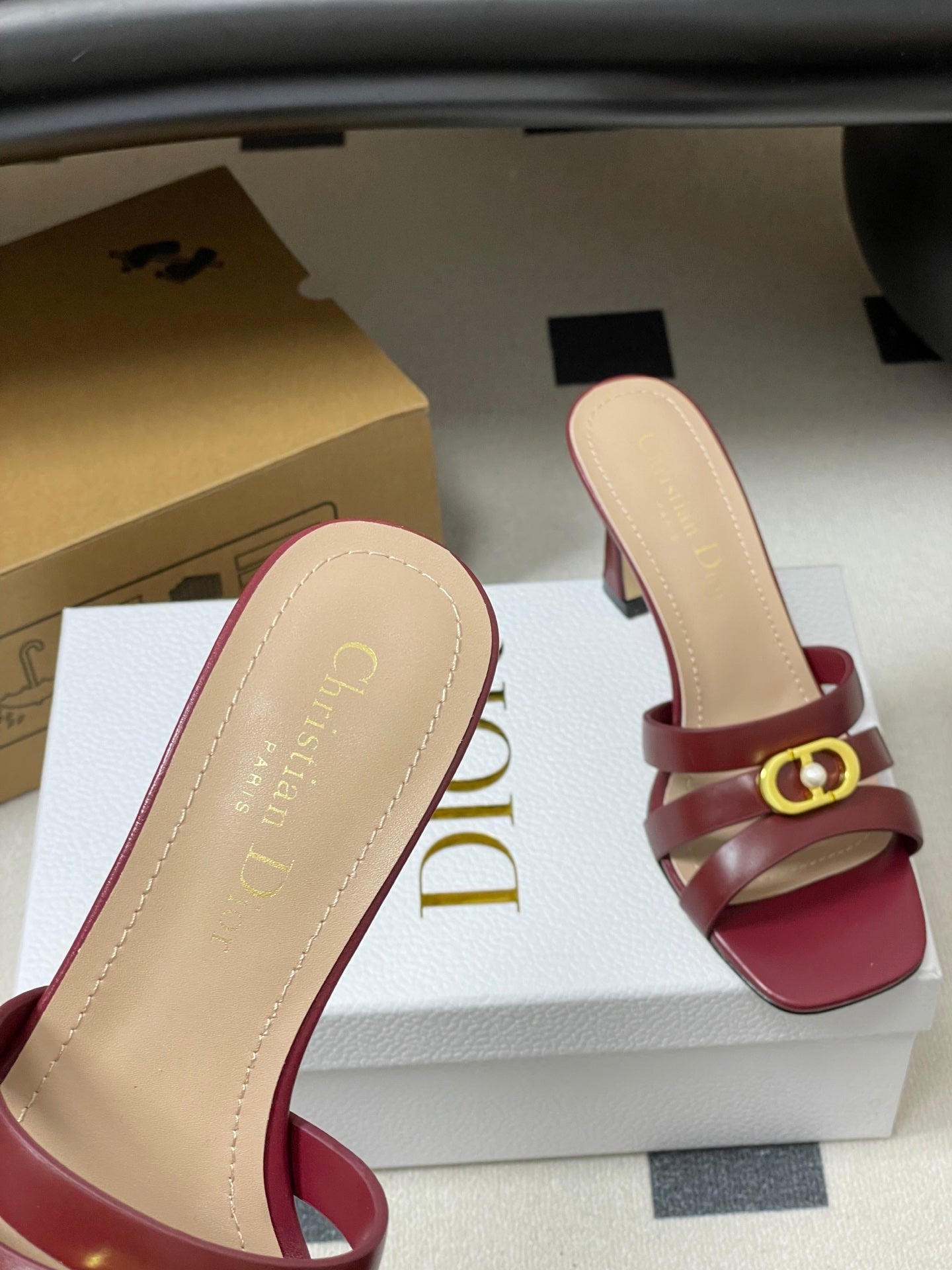 DIOR 26S HIGH HEEL SANDALS 80 MM IN DARK RED CALFSKIN