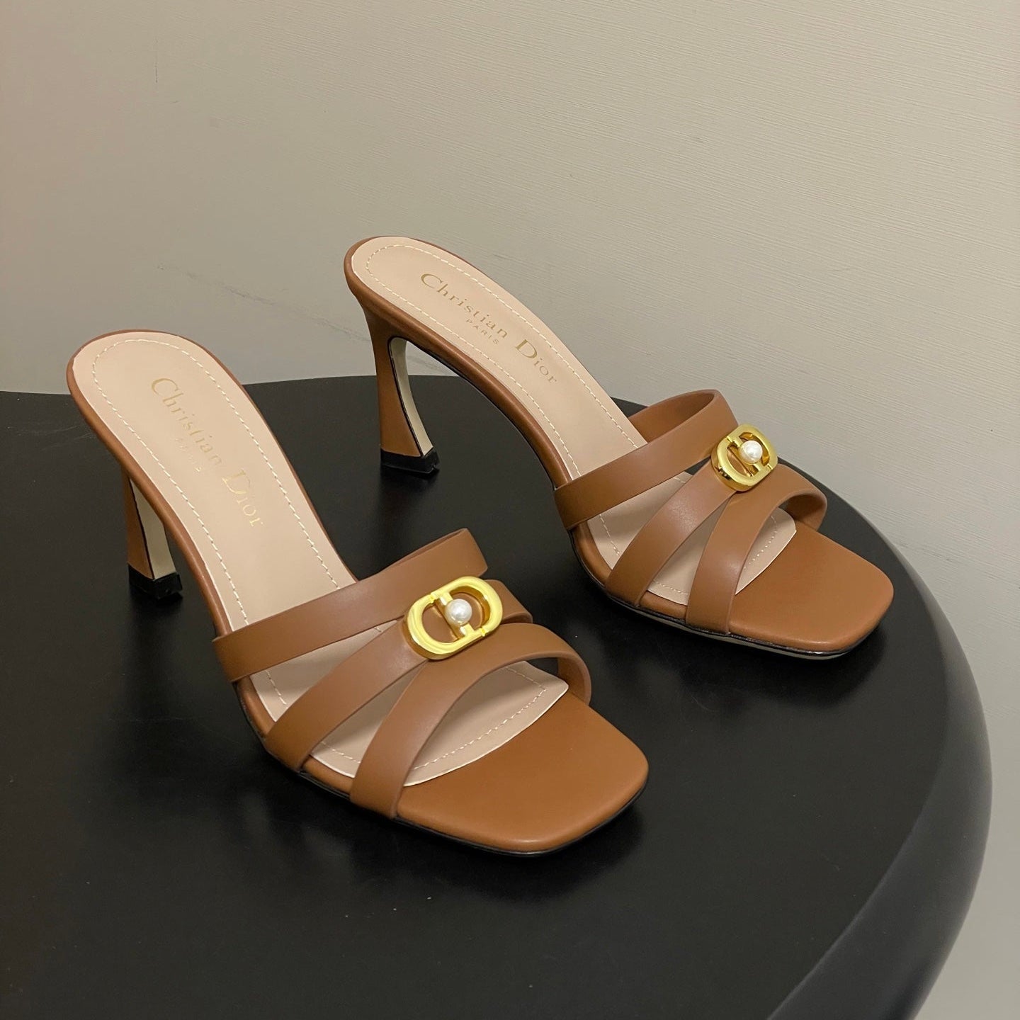 DIOR 26S HIGH HEEL SANDALS 80 MM IN BROWN CALFSKIN