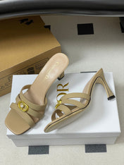 DIOR 26S HIGH HEEL SANDALS 80 MM IN WARM BEIGE BROWN CALFSKIN