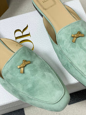 DIOR 26S MULES IN LIGHT MINT GREEN SUEDE WITH BOW