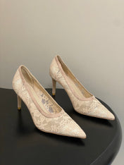 GIANVITO ROSSI 26S HIGH HEELS 85 MM IN NUDE LACE
