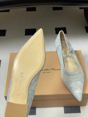 GIANVITO ROSSI 26S MARY JANE IN LIGHT BLUE LACE
