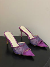 GIANVITO ROSSI 26S HIGH HEELS 85 MM IN PURPLE SUEDE WITH RHINESTONE STRAP