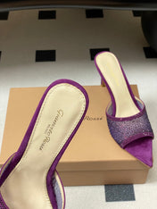 GIANVITO ROSSI 26S HIGH HEELS 85 MM IN PURPLE SUEDE WITH RHINESTONE STRAP