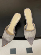 GIANVITO ROSSI 26S HIGH HEELS 85 MM IN GREY SUEDE WITH RHINESTONE STRAP