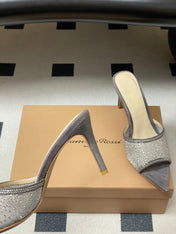 GIANVITO ROSSI 26S HIGH HEELS 85 MM IN GREY SUEDE WITH RHINESTONE STRAP