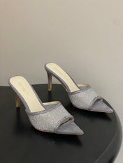 GIANVITO ROSSI 26S HIGH HEELS 85 MM IN GREY SUEDE WITH RHINESTONE STRAP