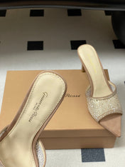 GIANVITO ROSSI 26S HIGH HEELS 85 MM IN NUDE BEIGE SUEDE WITH RHINESTONE STRAP