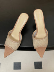 GIANVITO ROSSI 26S HIGH HEELS 85 MM IN NUDE BEIGE SUEDE WITH RHINESTONE STRAP