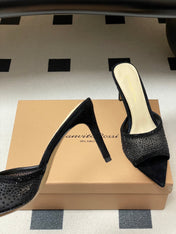 GIANVITO ROSSI 26S HIGH HEELS 85 MM IN BLACK SUEDE WITH RHINESTONE STRAP