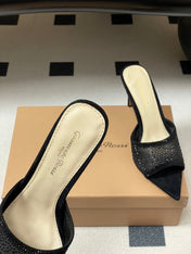 GIANVITO ROSSI 26S HIGH HEELS 85 MM IN BLACK SUEDE WITH RHINESTONE STRAP
