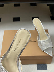 GIANVITO ROSSI 26S HIGH HEELS 85 MM IN SILVER LAMBSKIN WITH RHINESTONE STRAP
