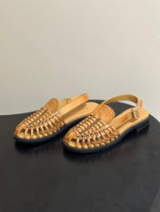 MIUMIU 26S SLINGBACK FISHERMAN SANDALS IN GOLD BROWN CALFSKIN