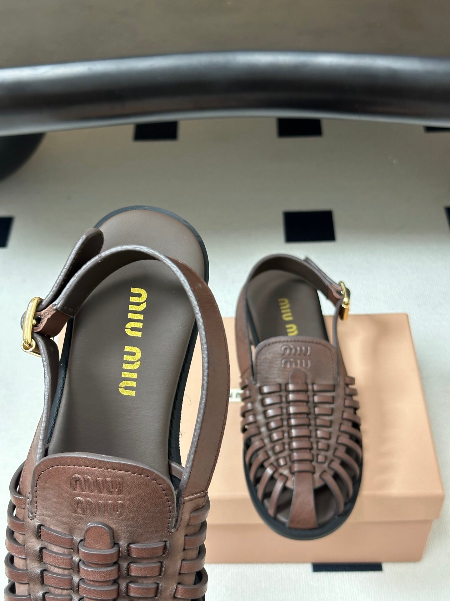 MIUMIU 26S SLINGBACK FISHERMAN SANDALS IN DARK BROWN CALFSKIN