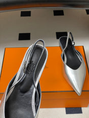 HM 26S NICOLE SLINGBACK IN SILVER CALFSKIN SILVER HARDWARE