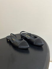 CHANEL 26S POINTED TOE SLINGBACKS IN BLACK LAMBSKIN AND FABRIC