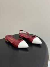 CHANEL 26S POINTED TOE SLINGBACKS IN DARK RED AND WHITE LAMBSKIN