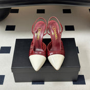 CHANEL 26S POINTED TOE HIGH HEEL SLINGBACKS 85 MM IN  DARK RED MIX WHITE LAMBSKIN