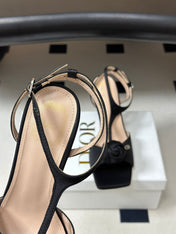 DIOR 26S ROSE HEELED SANDALS 85MM IN BLACK SATIN