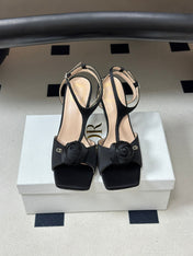 DIOR 26S ROSE HEELED SANDALS 85MM IN BLACK SATIN