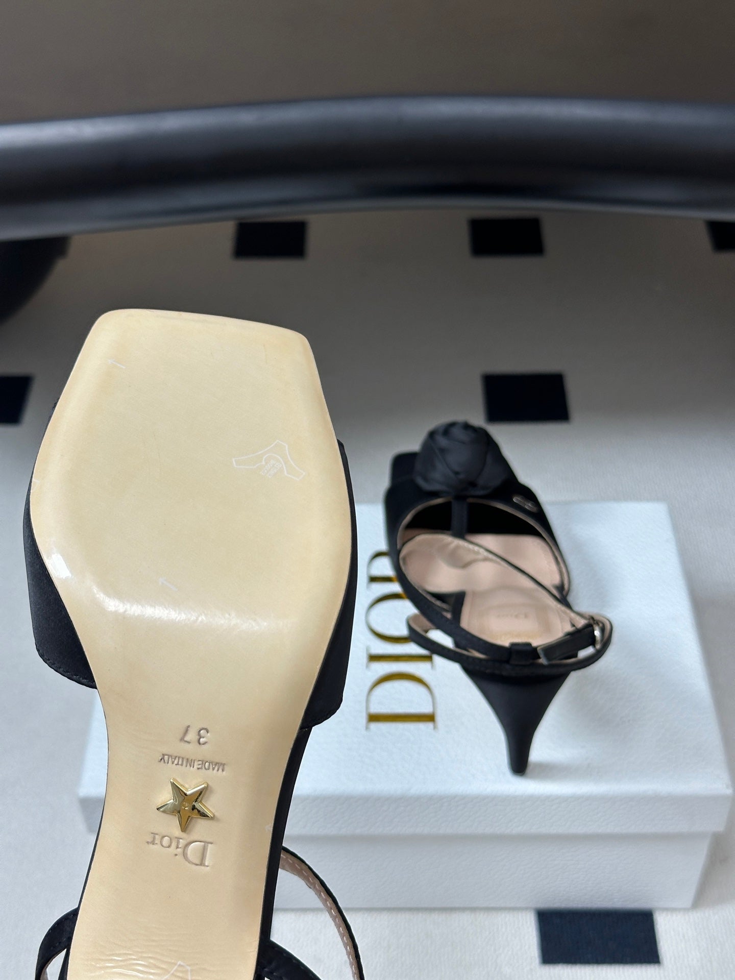 DIOR 26S ROSE HEELED SANDALS 85MM IN BLACK SATIN