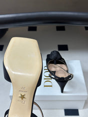 DIOR 26S ROSE HEELED SANDALS 85MM IN BLACK SATIN