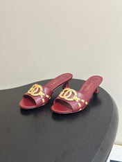 CHANEL 26S HIGH HEEL MULE IN RED LAMBSKIN WITH GOLD TONE CC LOGO