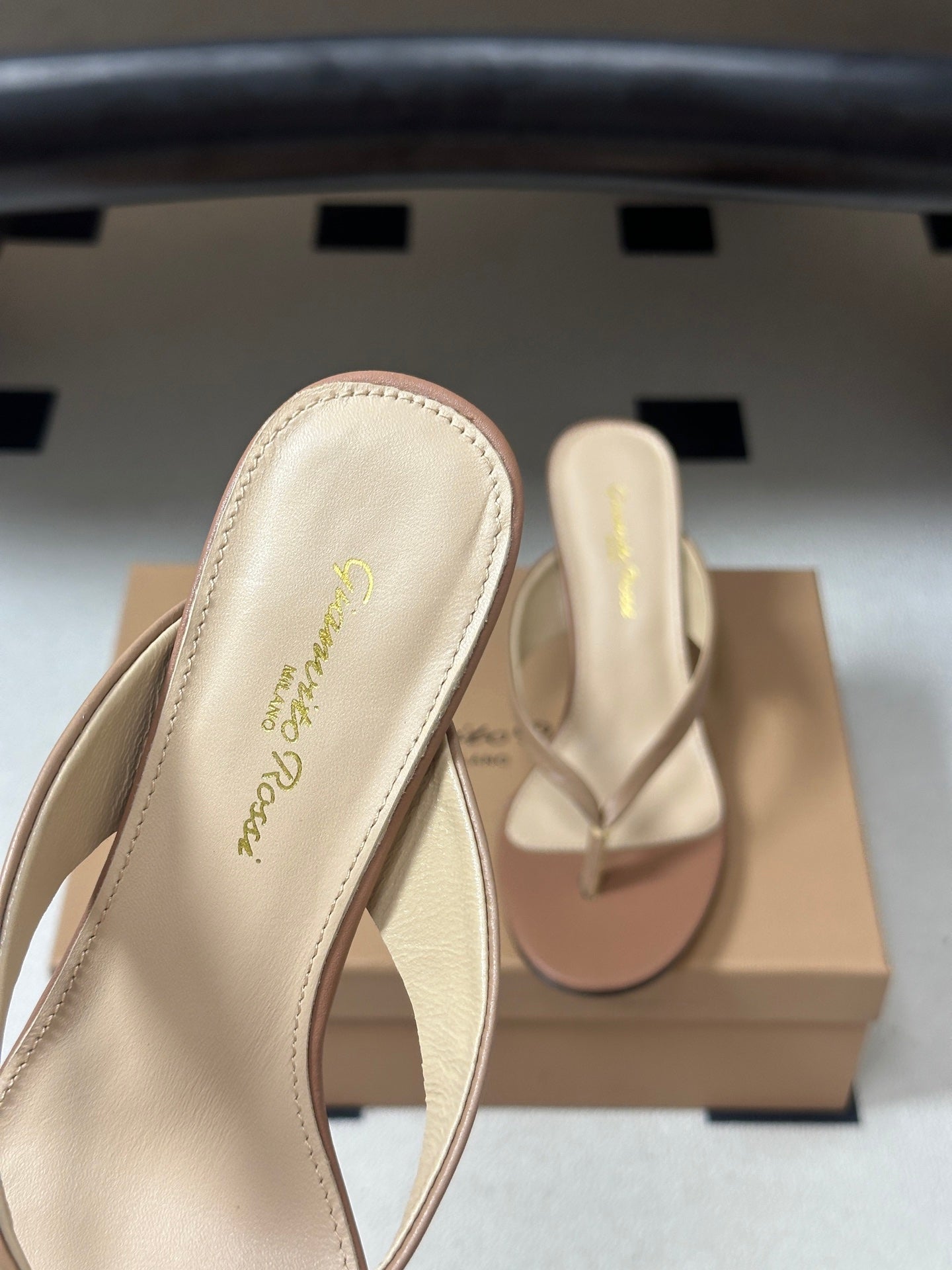 GIANVITO ROSSI 26S THONG HEEL SANDALS 70 MM IN NUDE CALFSKIN