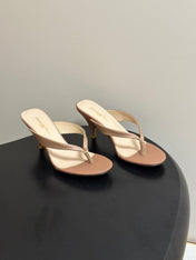 GIANVITO ROSSI 26S THONG HEEL SANDALS 70 MM IN NUDE CALFSKIN