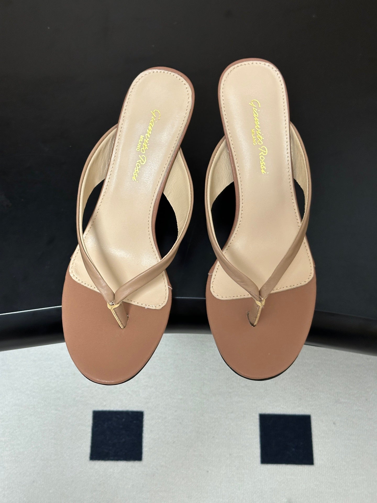 GIANVITO ROSSI 26S THONG HEEL SANDALS 70 MM IN NUDE CALFSKIN
