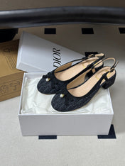 DIOR 26S SLINGBACK PUMPS 35MM IN BLACK BLUE DIOR OBLIQUE EMBROIDERED CANVAS WITH BOW