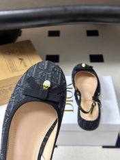 DIOR 26S SLINGBACK PUMPS 35MM IN BLACK BLUE DIOR OBLIQUE EMBROIDERED CANVAS WITH BOW