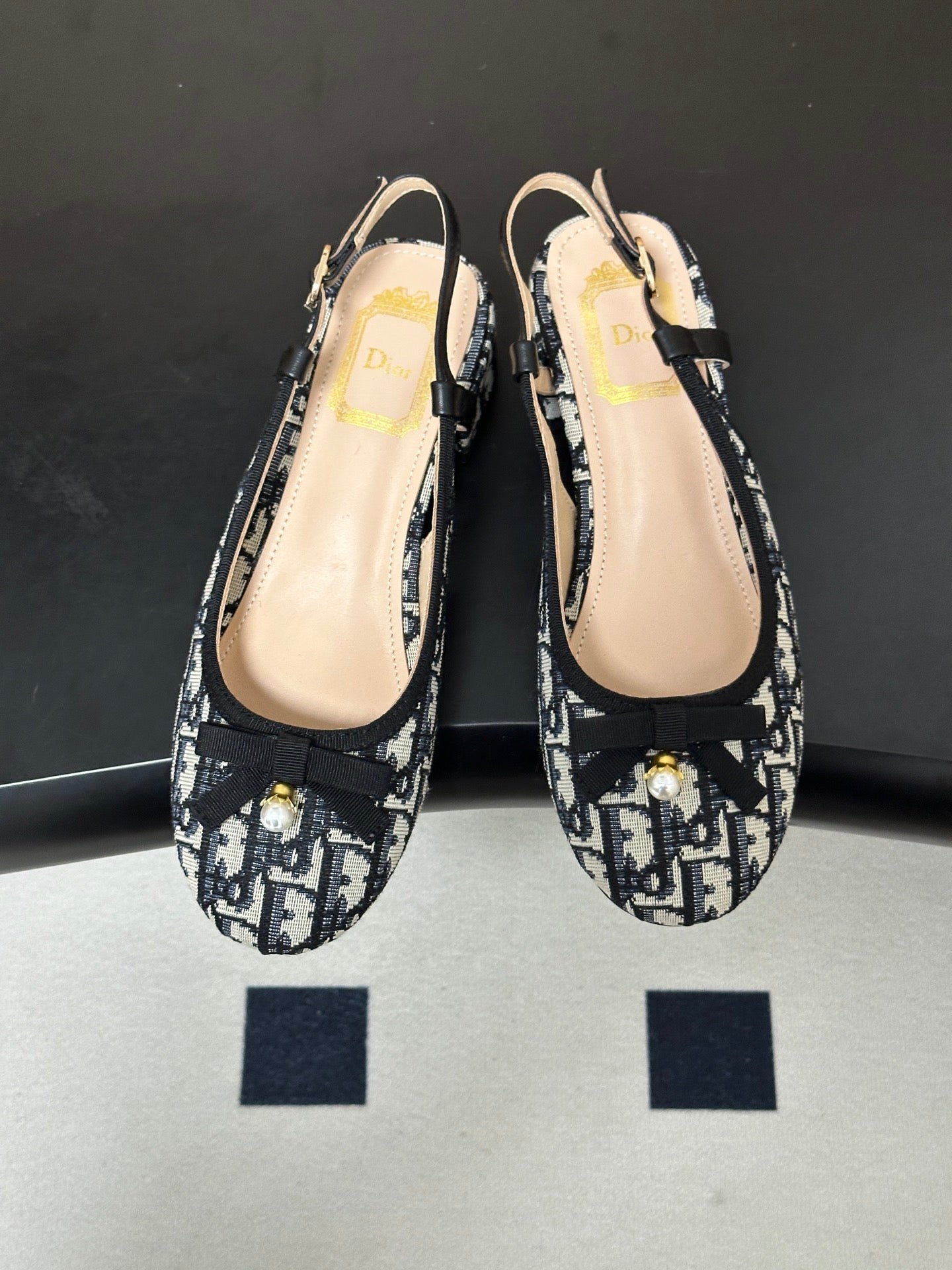 DIOR 26S SLINGBACK PUMPS 35MM IN BLUE DIOR OBLIQUE EMBROIDERED CANVAS WITH BOW
